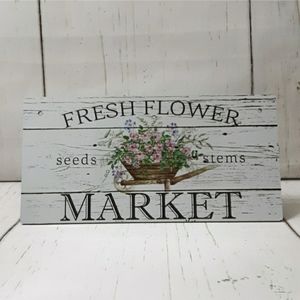 Mini Home Decor Rustic Hanging Sign- Fresh Flower Market Seeds & Stems